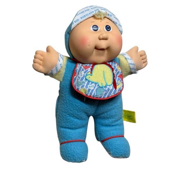 Cabbage Patch Kids Baby Land Boy Rattle Doll Blonde Blue Eyes 1988 Lovey Plush - Picture 3 of 10